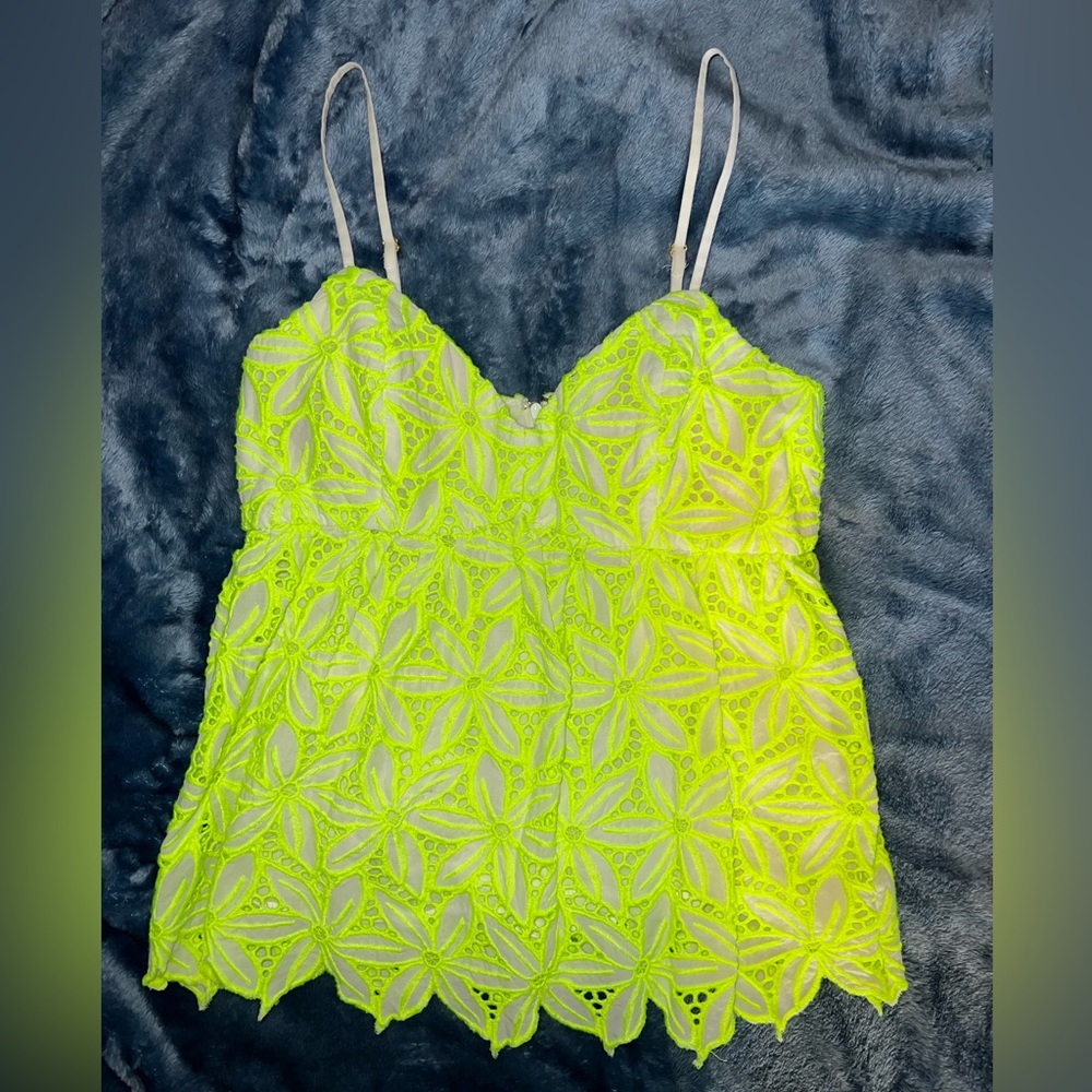 Lilly Pulitzer Mellie Eyelet Green Neon Tank Top Size 0